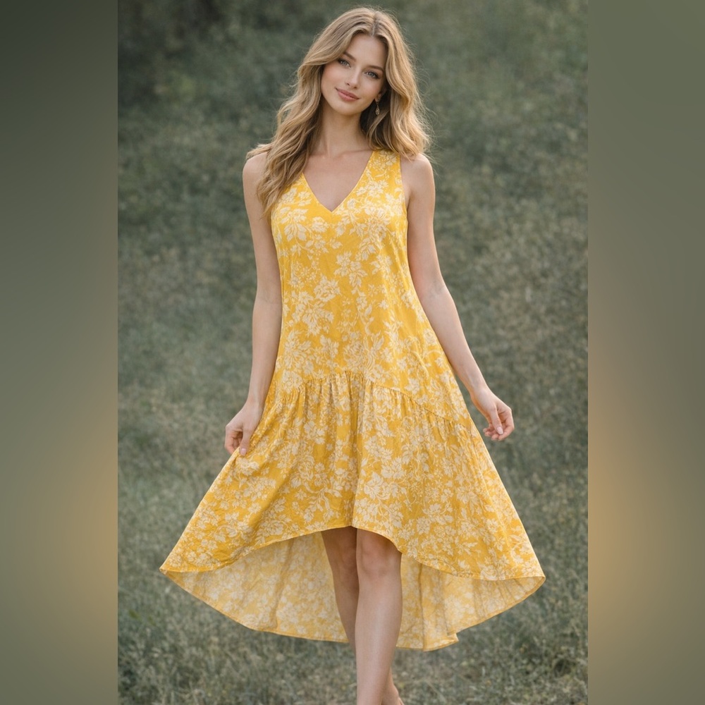 BORGO DE NOR Yellow Wild Bloom‎ Printed Dress Women’s Size 10 SOLD OUT ONLINE